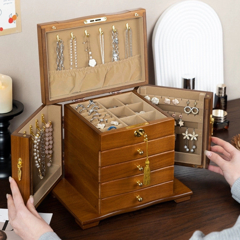 Shopclassyshop Solid Imported pine wood jewelry organizer box with full lock capacity multifunctional jewelry box