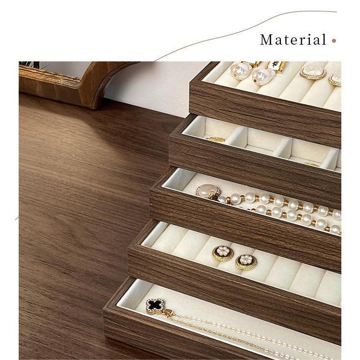 Shopclassyshop Large Compartment Jewelry wood Tray Box Velvet Ring Earrings Plate Display Organizer for drawer