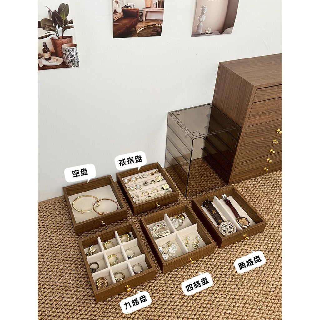 Shopclassyshop MINI 5 layer Wood Exquisite jewelry organizer box drawer women's velvet ring earrings necklace display