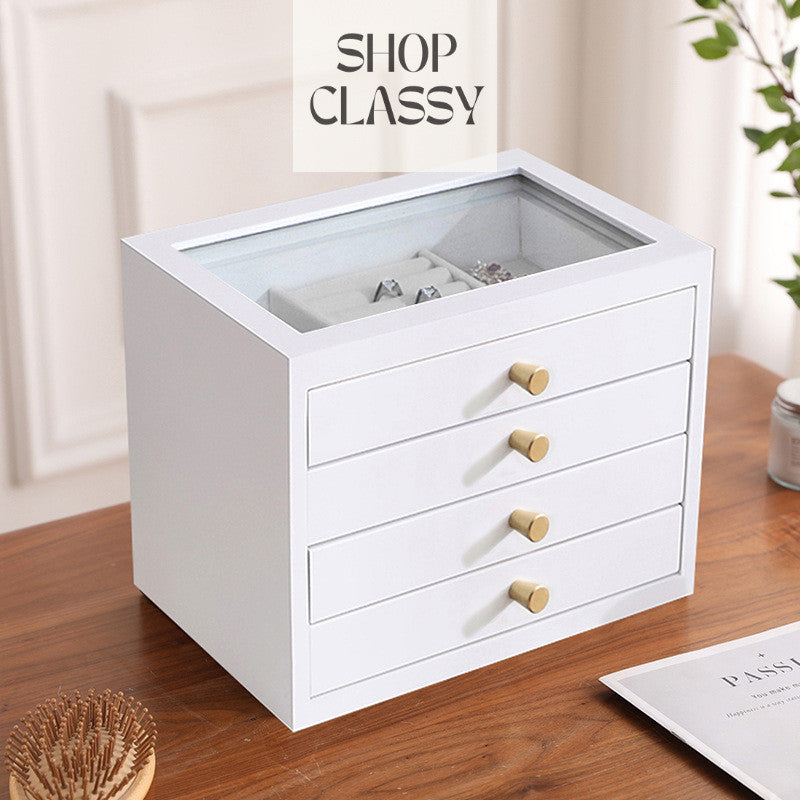 Shopclassyshop Solid walnut wood white colour jewelry organizer box large capacity multifunctional jewelry box