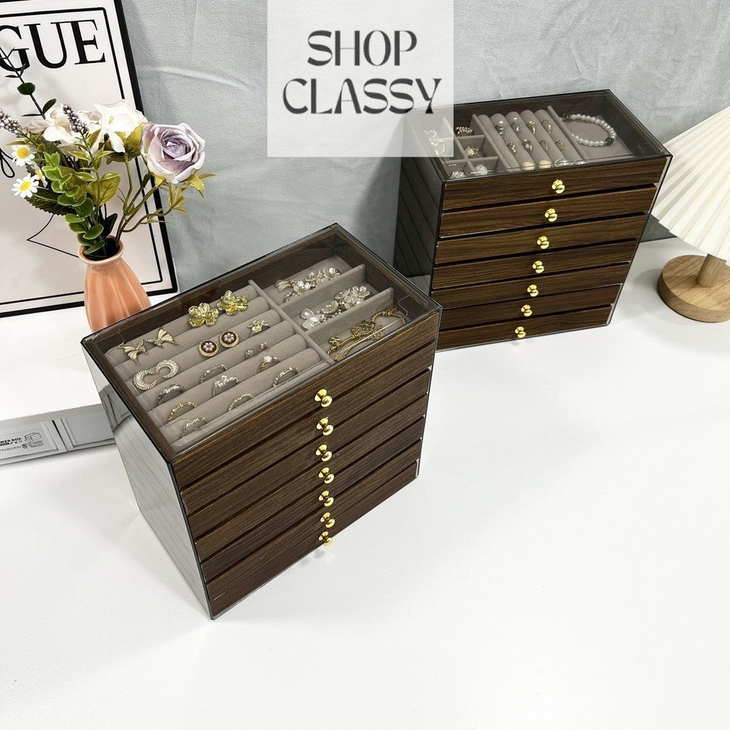 ShopClassyshop 7 layer PET drawer velvet storage box jewelry organizer necklace earrings ring display rack