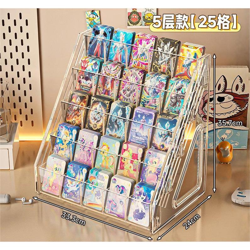Shopclassyshop Desktop Card Organizer Rack Pokemon Card Display Storage with slots, Step Design with Compartments