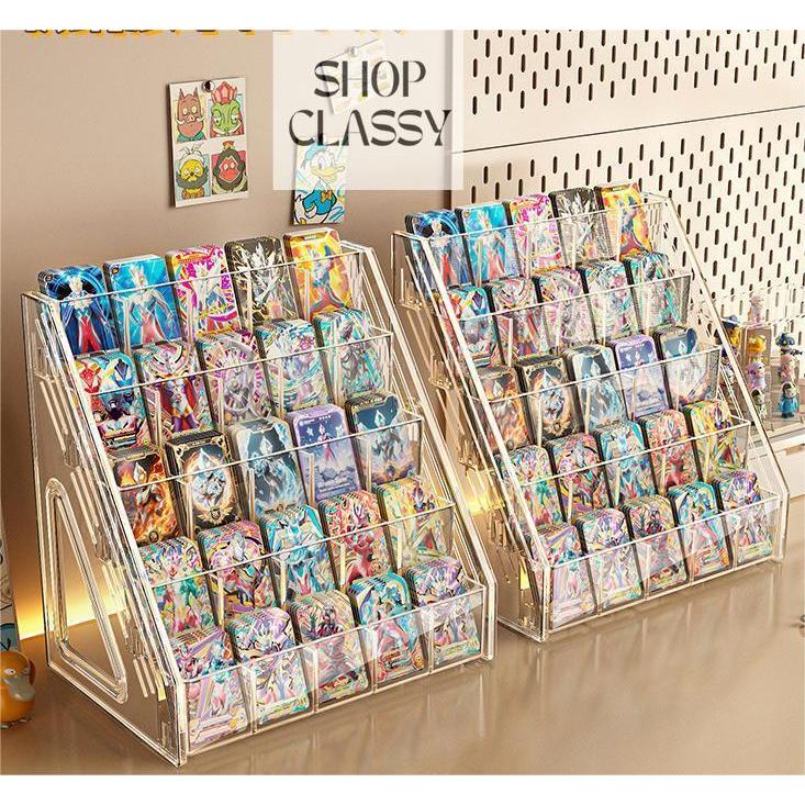 Shopclassyshop Desktop Card Organizer Rack Pokemon Card Display Storage with slots, Step Design with Compartments