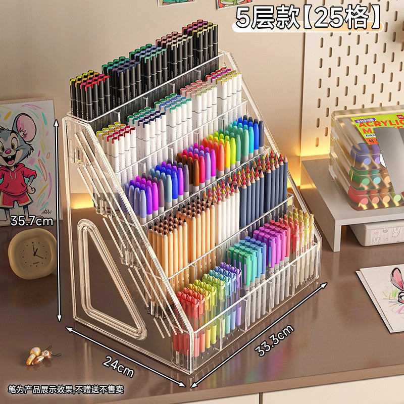 Shopclassyshop Multifunctional Desktop Pen Holder Large Cosmetics Organizer Storage Rack, Step Design with Compartments