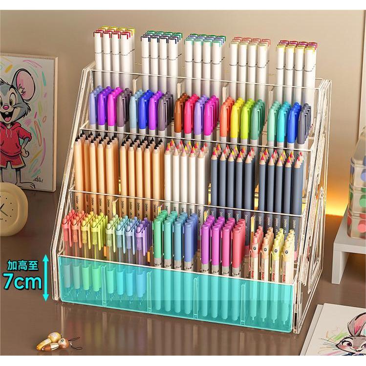 Shopclassyshop Multifunctional Desktop Pen Holder Large Cosmetics Organizer Storage Rack, Step Design with Compartments