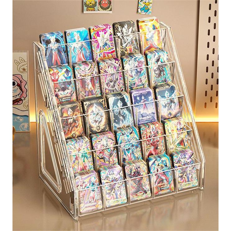 Shopclassyshop Desktop Card Organizer Rack Pokemon Card Display Storage with slots, Step Design with Compartments