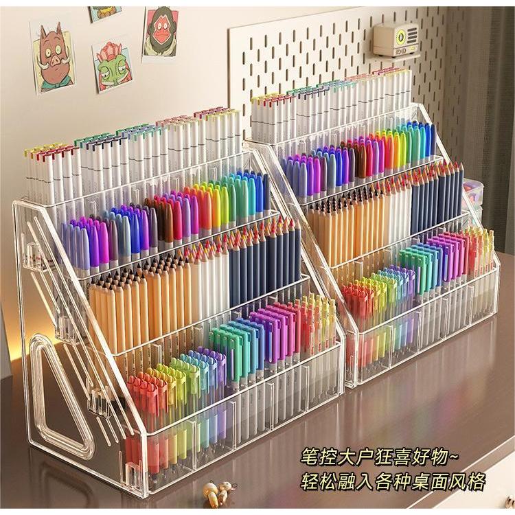 Shopclassyshop Multifunctional Desktop Pen Holder Large Cosmetics Organizer Storage Rack, Step Design with Compartments