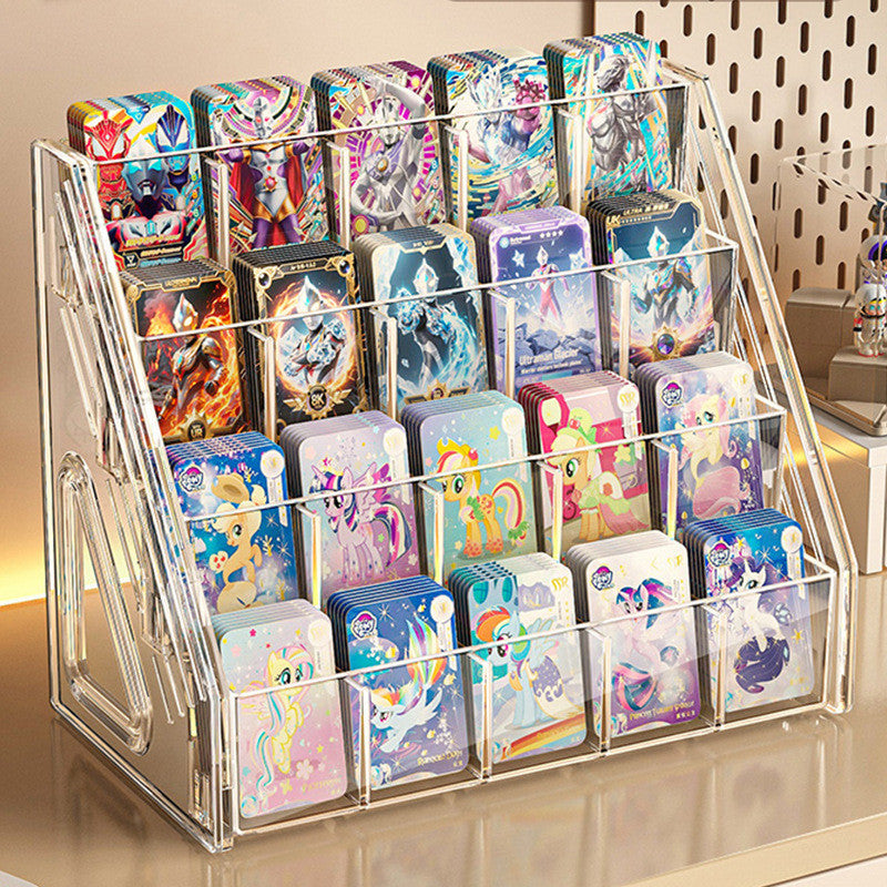 Shopclassyshop Desktop Card Organizer Rack Pokemon Card Display Storage with slots, Step Design with Compartments
