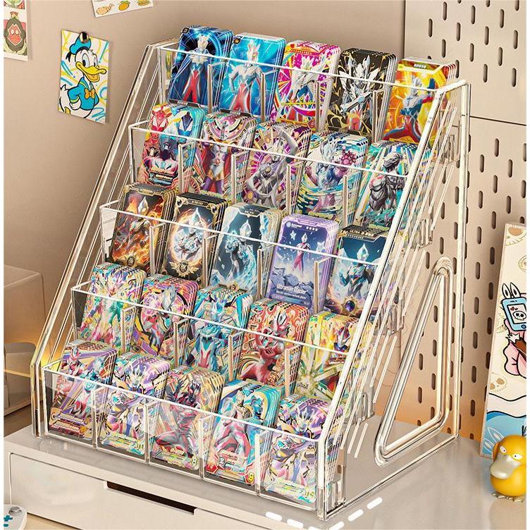 Shopclassyshop Desktop Card Organizer Rack Pokemon Card Display Storage with slots, Step Design with Compartments
