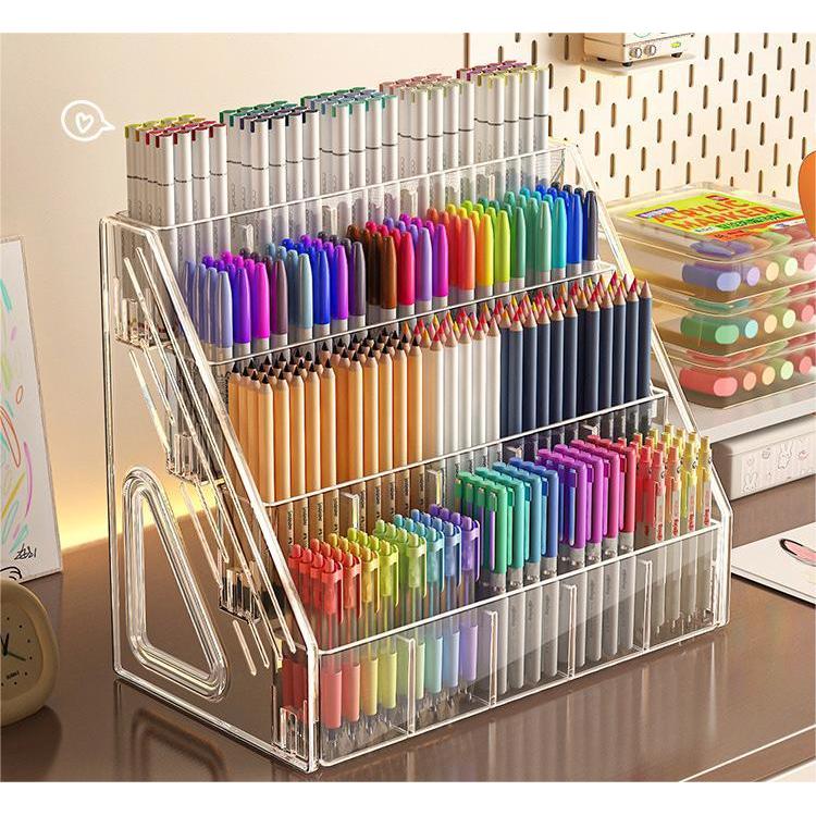 Shopclassyshop Multifunctional Desktop Pen Holder Large Cosmetics Organizer Storage Rack, Step Design with Compartments