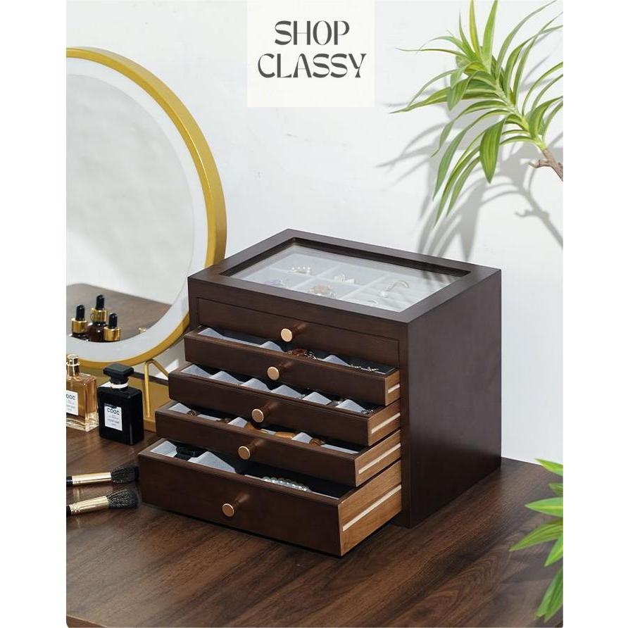 Shopclassyshop Solid walnut wood jewelry organizer box large capacity multifunctional jewelry Organizer  box
