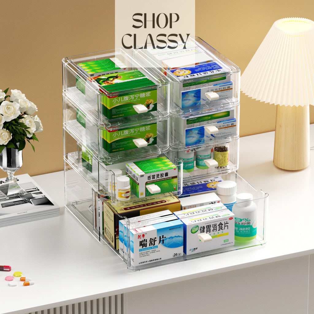 Shopclassyshop Clear Drawer with handle stackable Medicine storage box household personal drawer organizer wardrobe box