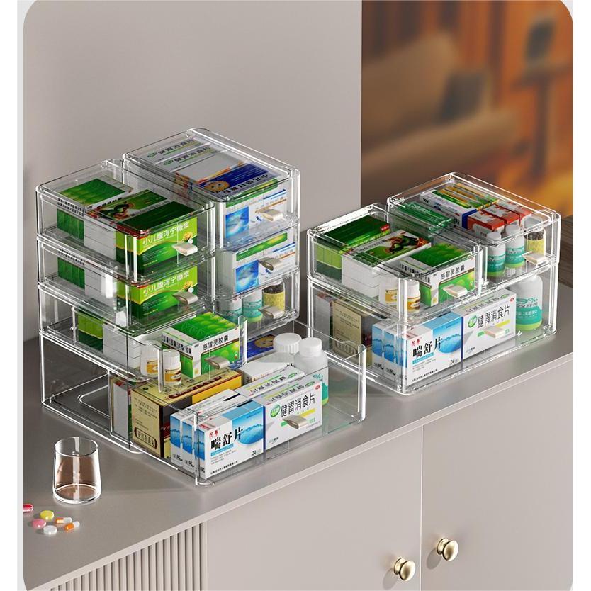 Shopclassyshop Clear Drawer with handle stackable Medicine storage box household personal drawer organizer wardrobe box