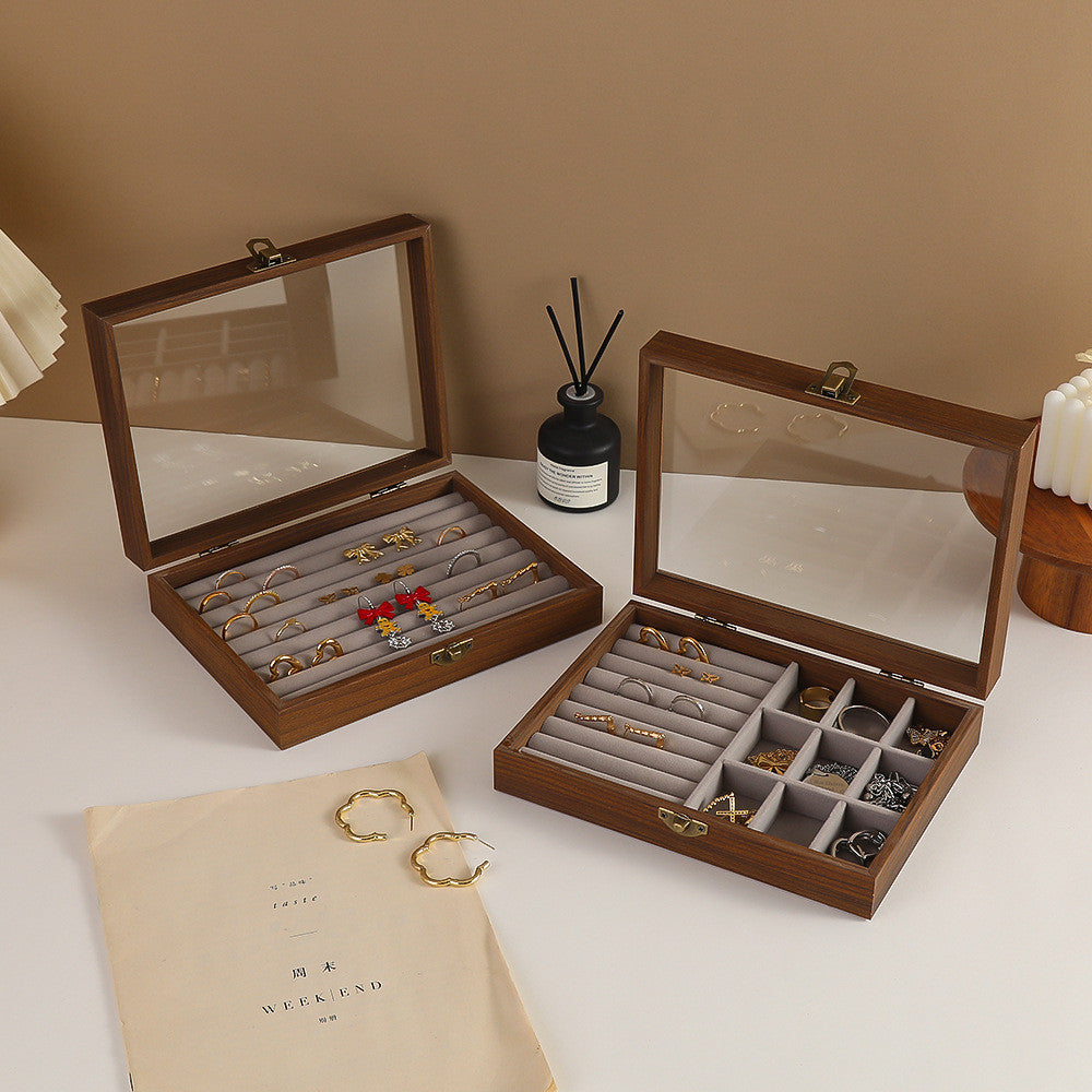 Shopclassyshop wood grain Jewelry storage box multi-functional compartment dust-proof display gift box jewelry organizer