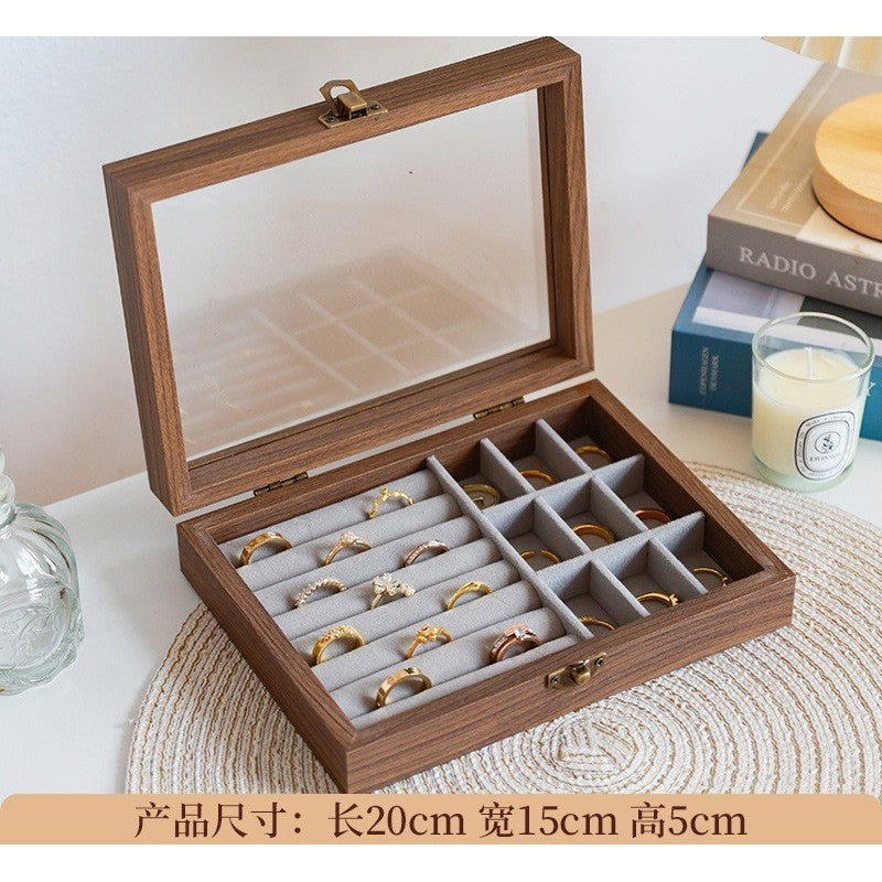 Shopclassyshop wood grain Jewelry storage box multi-functional compartment dust-proof display gift box jewelry organizer