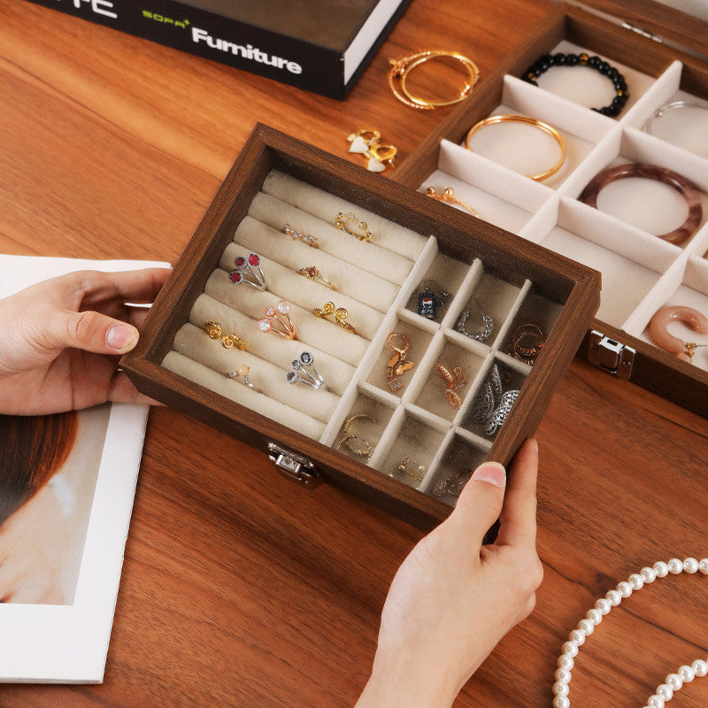 Shopclassyshop wood grain Jewelry storage box multi-functional compartment dust-proof display gift box jewelry organizer