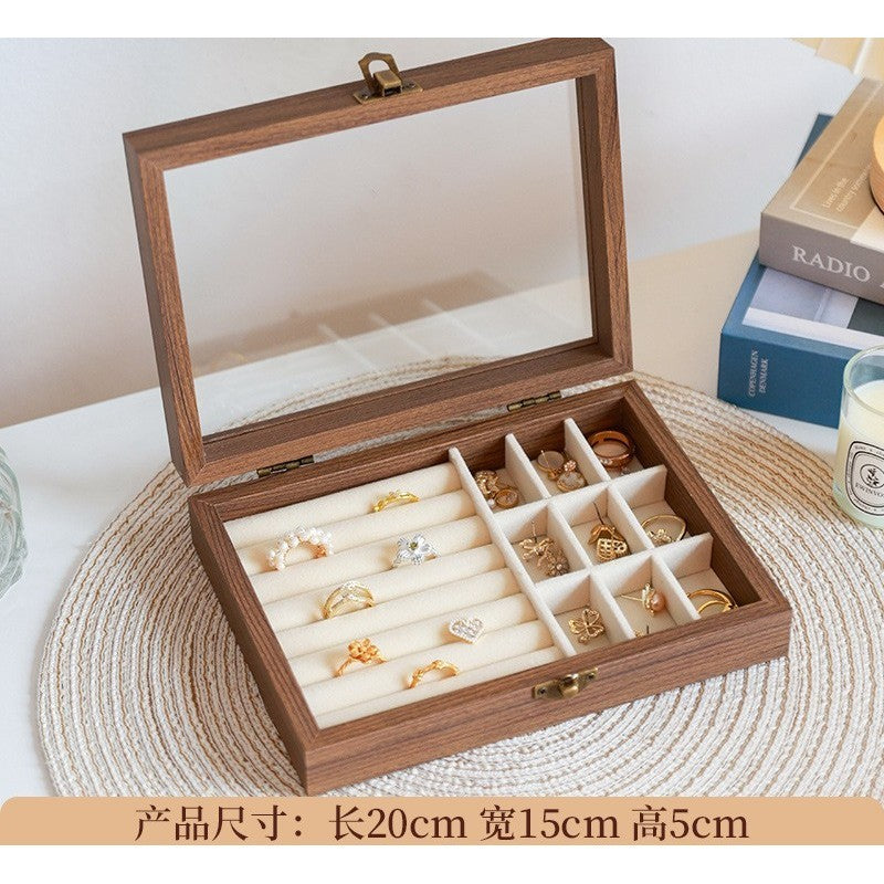 Shopclassyshop wood grain Jewelry storage box multi-functional compartment dust-proof display gift box jewelry organizer
