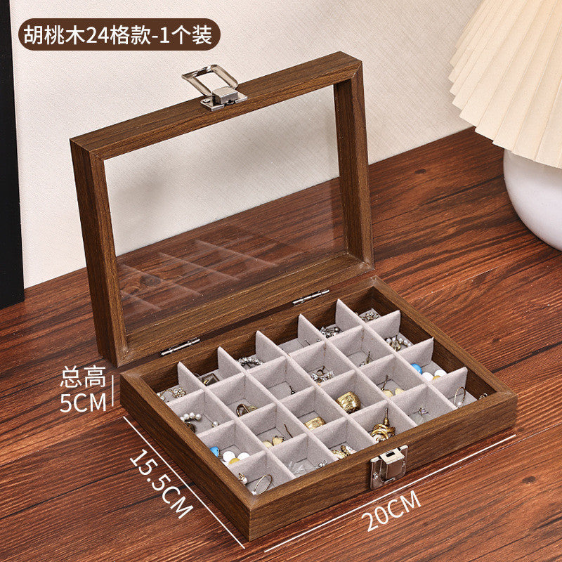 Shopclassyshop wood grain Jewelry storage box multi-functional compartment dust-proof display gift box jewelry organizer