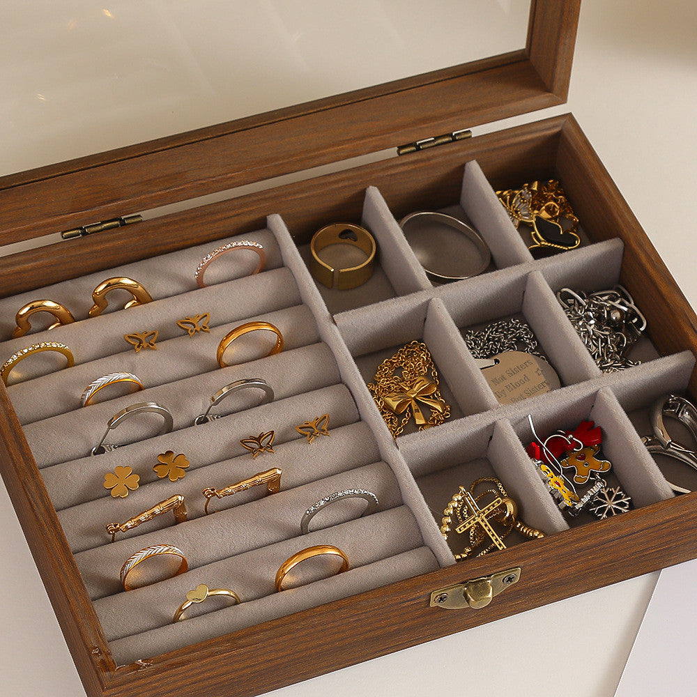 Shopclassyshop wood grain Jewelry storage box multi-functional compartment dust-proof display gift box jewelry organizer