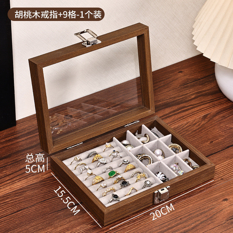Shopclassyshop wood grain Jewelry storage box multi-functional compartment dust-proof display gift box jewelry organizer