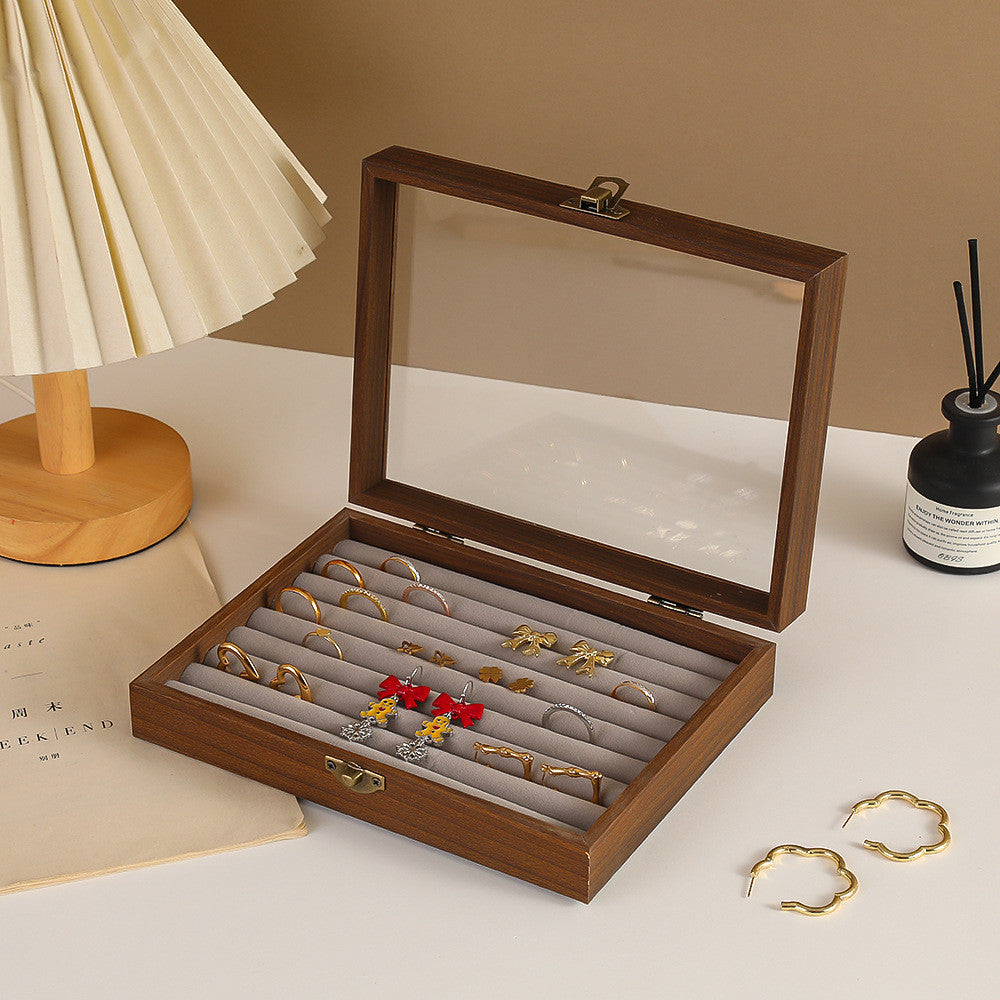 Shopclassyshop wood grain Jewelry storage box multi-functional compartment dust-proof display gift box jewelry organizer