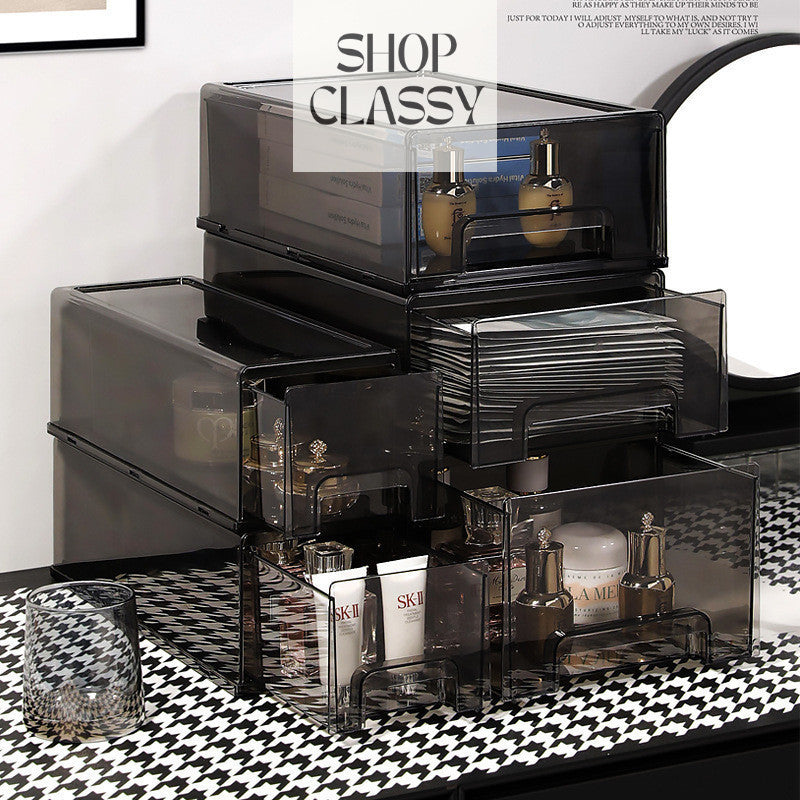 Shopclassyshop Grey large capacity cosmetics organizer Drawer-type mask storage box desktop skincare product organizer