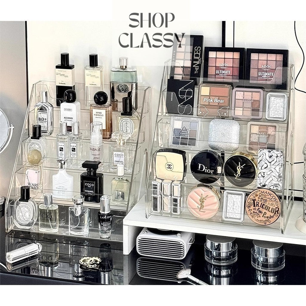 Shopclassyshop Transparent rack acrylic tiered vanity table desktop cosmetics and perfume organizer stand