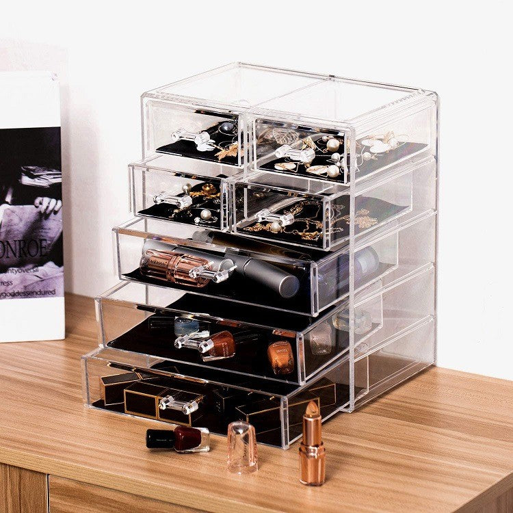Transparent Extra Big & thick stackable cosmetics storage box large  desktop drawer organizer