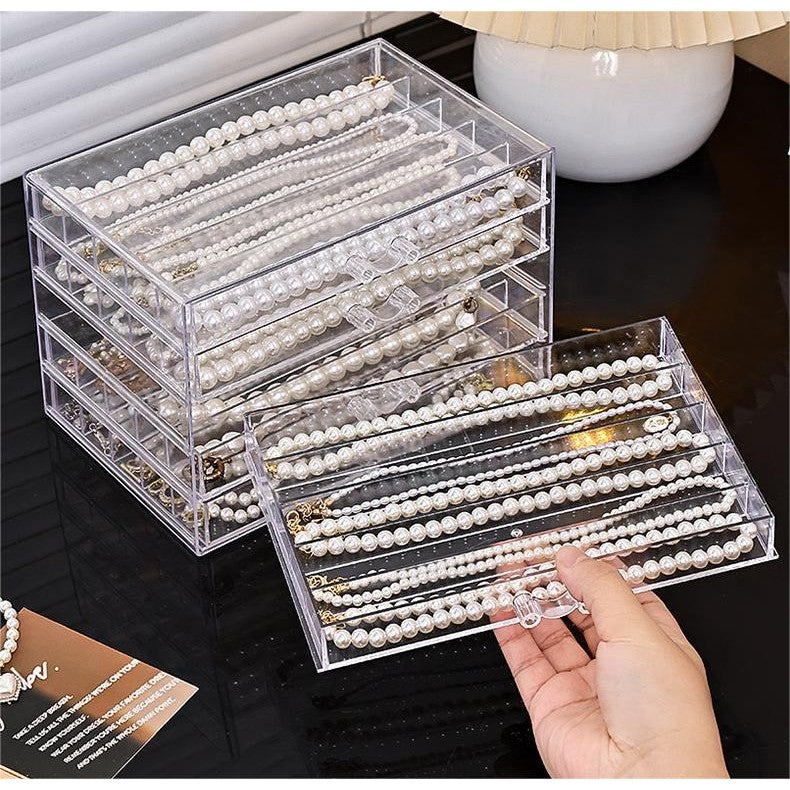Shopclassyshop Five Drawer ins transparent Necklace Organizer dust-proof earring bracelets necklaces jewelry storage box