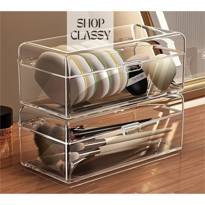 Shopclassyshop Acrylic Makeup desk makeup assistant storage box mini powder puff storage box desk organizer storage box