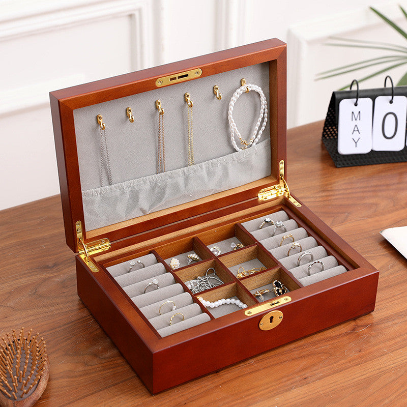 Shopclassyshop Solid wood jewelry organizer box+first layer lock large capacity multifunctional jewelry Organizer  box