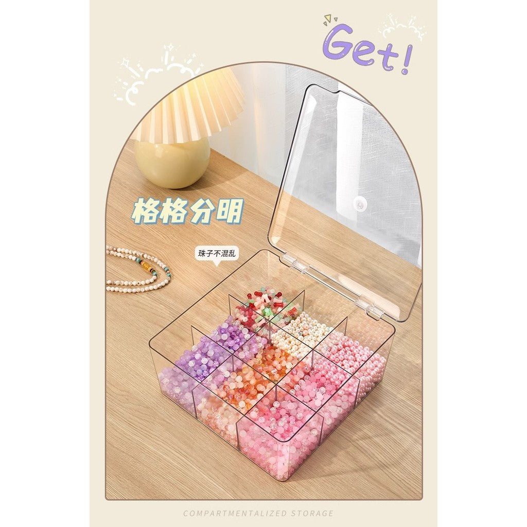 Shopclassyshop Transparent lid dust-proof Lid-covered 9-grid DIY various bead sorting storage box