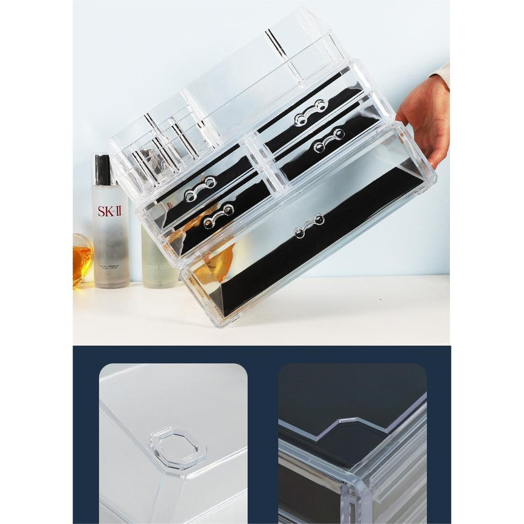 Transparent Extra Big & thick stackable cosmetics storage box large  desktop drawer organizer