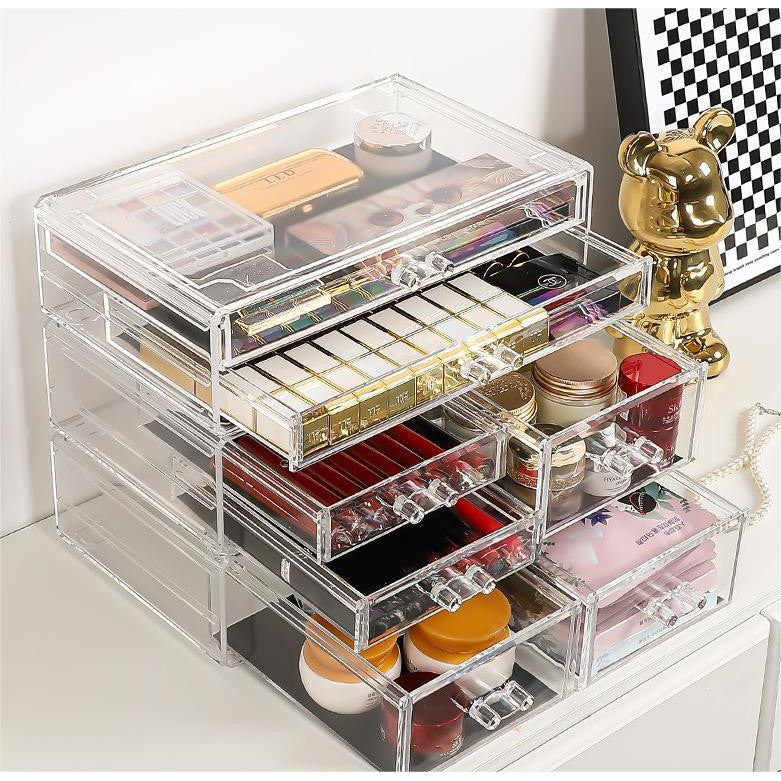 Transparent Extra Big & thick stackable cosmetics storage box large  desktop drawer organizer
