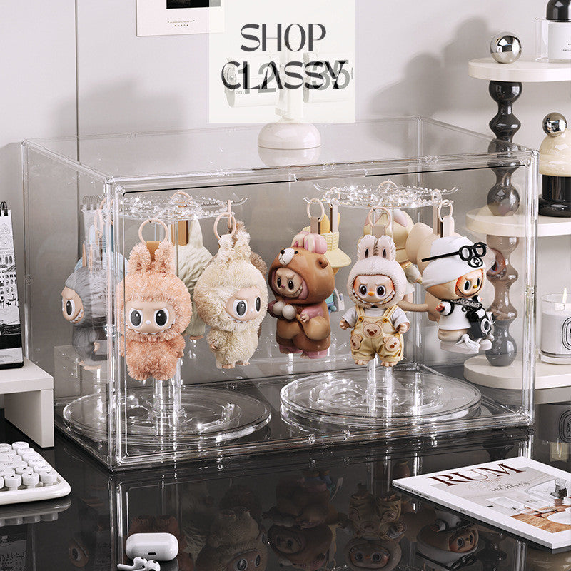 Shopclassyshop Acrylic Box & Rotating hanging Rack labubu pendents display stackable Magnetic door