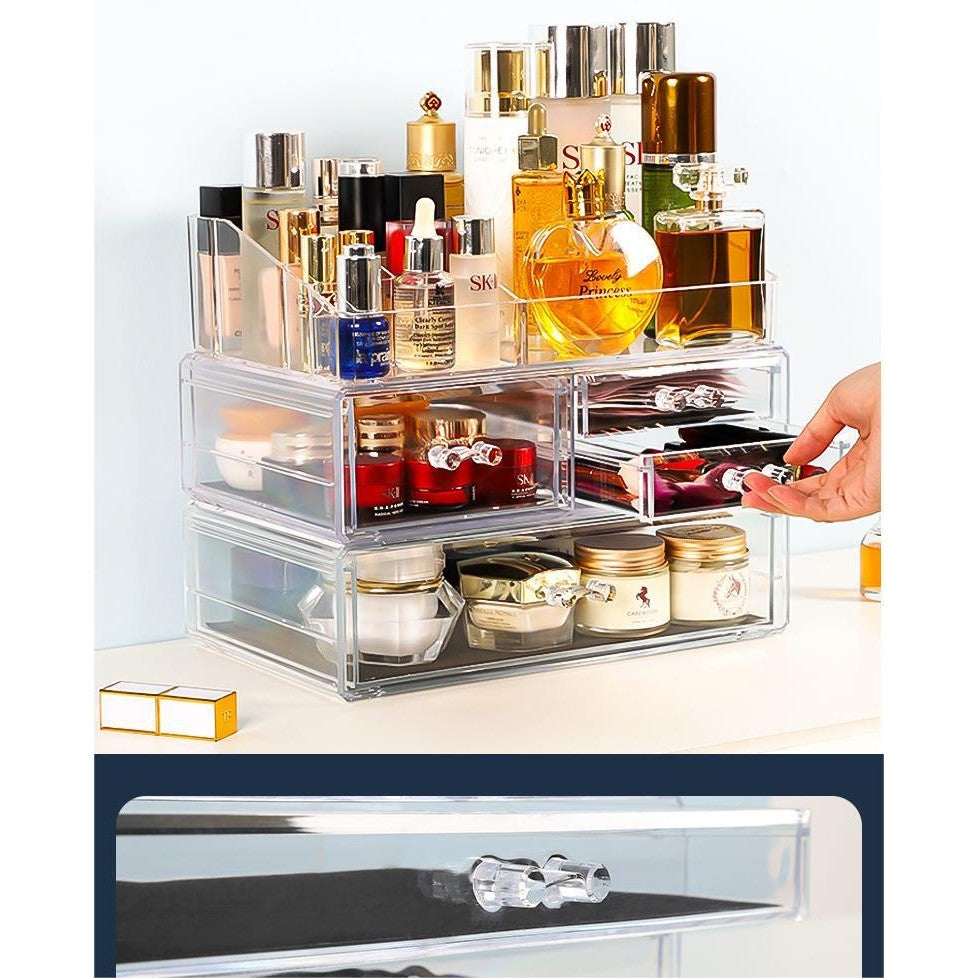 Transparent Extra Big & thick stackable cosmetics storage box large  desktop drawer organizer