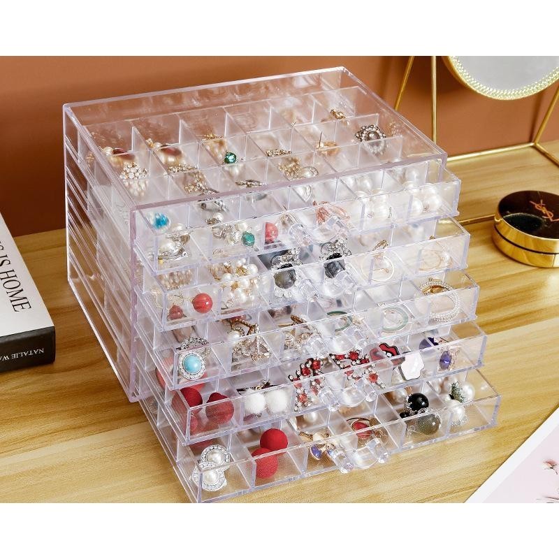 Shopclassyshop Five Drawer ins transparent Necklace Organizer dust-proof earring bracelets necklaces jewelry storage box