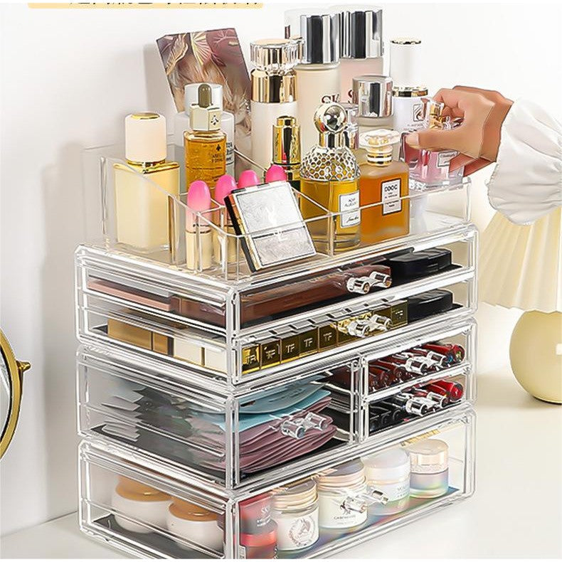 Transparent Extra Big & thick stackable cosmetics storage box large  desktop drawer organizer