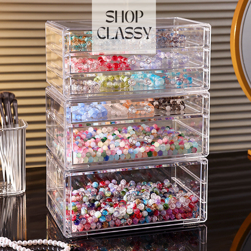 Shopclassyshop SG Seller-Transparent drawer-style jewelry box acrylic bead earrings jewelry storage box