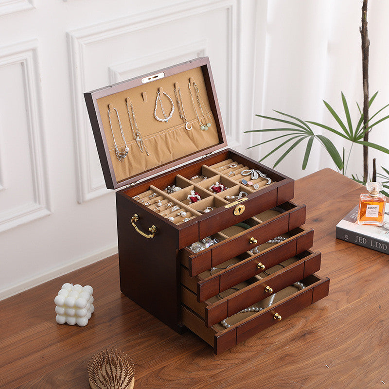 Shopclassyshop Solid wood jewelry organizer box+first layer lock large capacity multifunctional jewelry Organizer  box
