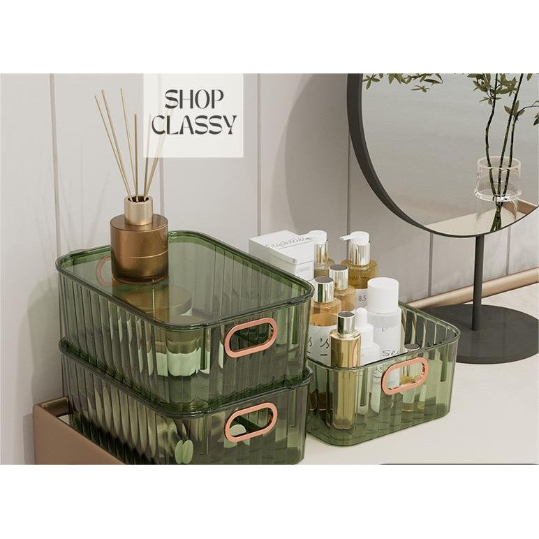 Shopclassyshop Transparent Dustproof Storage Box with Lid Large Capacity Desktop Cosmetic Organizer Storage Box