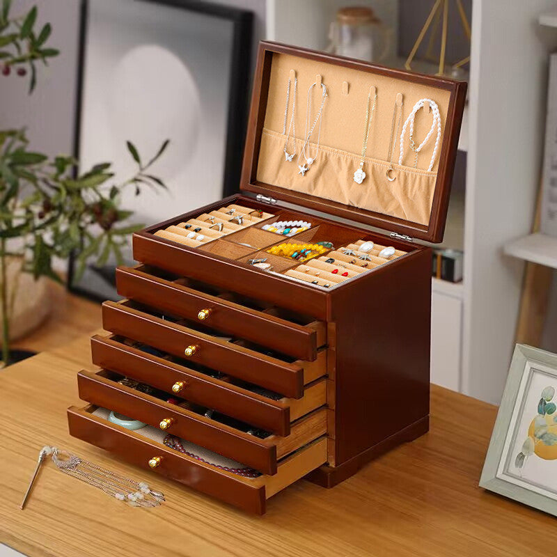 Shopclassyshop Solid wood jewelry organizer box+first layer lock large capacity multifunctional jewelry Organizer  box
