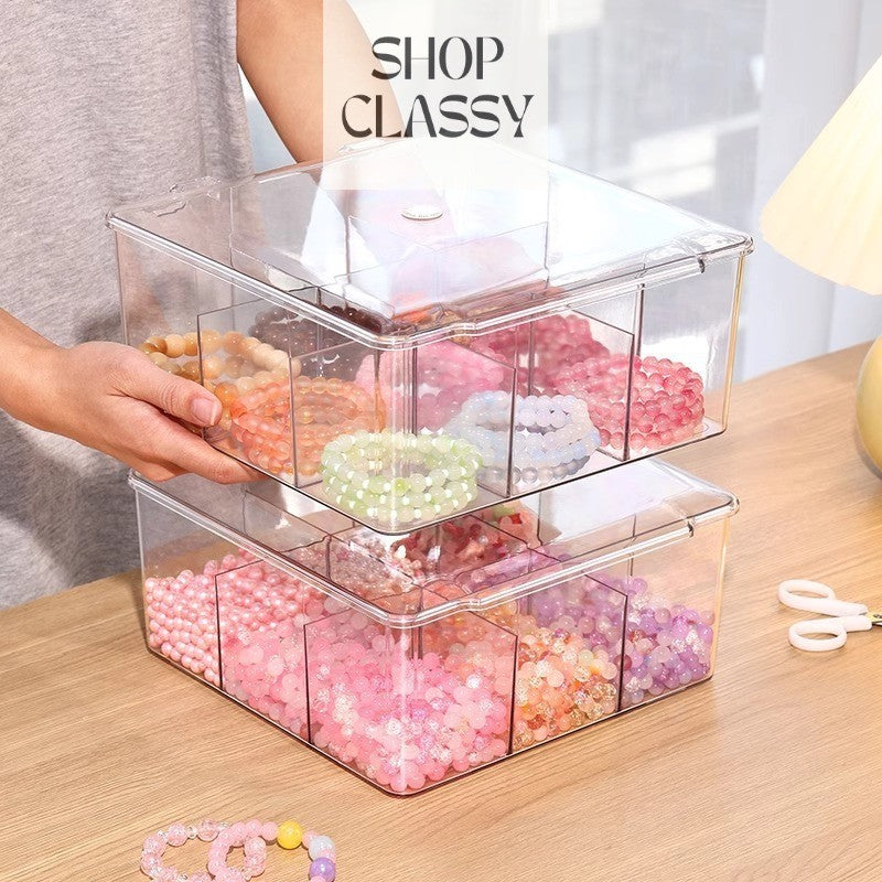 Shopclassyshop Transparent lid dust-proof Lid-covered 9-grid DIY various bead sorting storage box