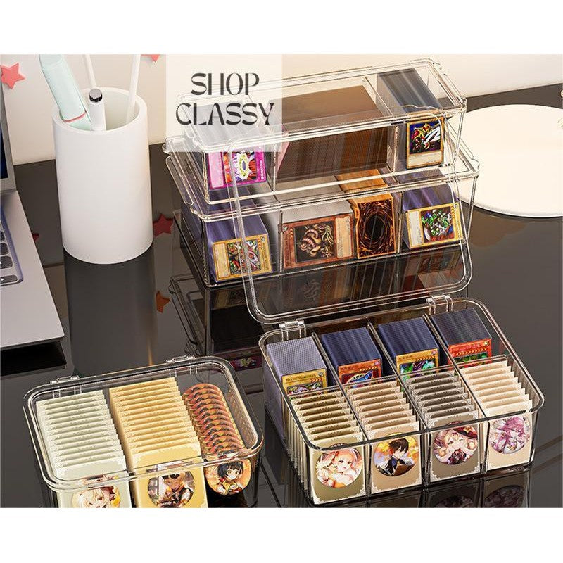 Shopclassyshop PET Stackable Card Organizer Box.Pokemon Card Display Storage Box with slots.Dust Free Card Box