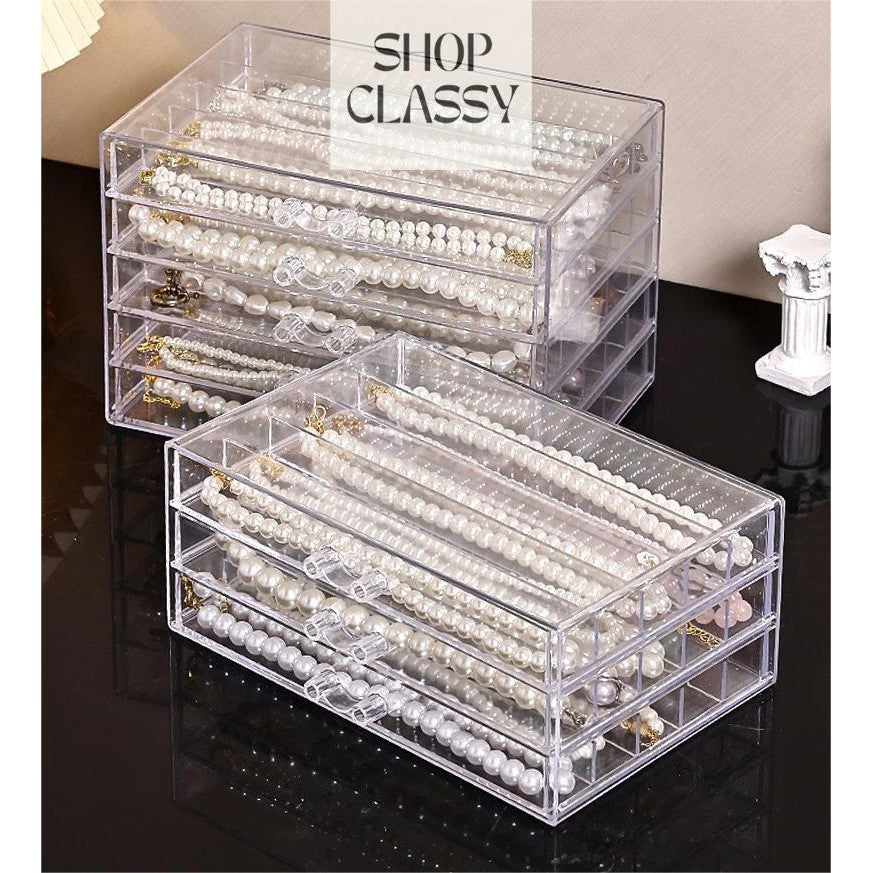 Shopclassyshop Five Drawer ins transparent Necklace Organizer dust-proof earring bracelets necklaces jewelry storage box