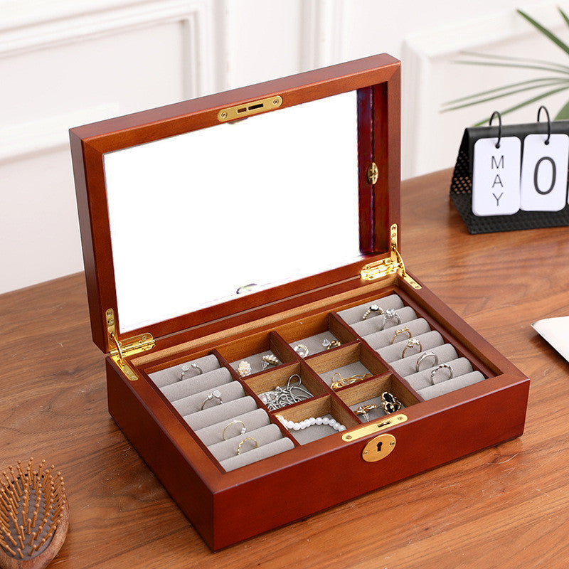 Shopclassyshop Solid wood jewelry organizer box+first layer lock large capacity multifunctional jewelry Organizer  box