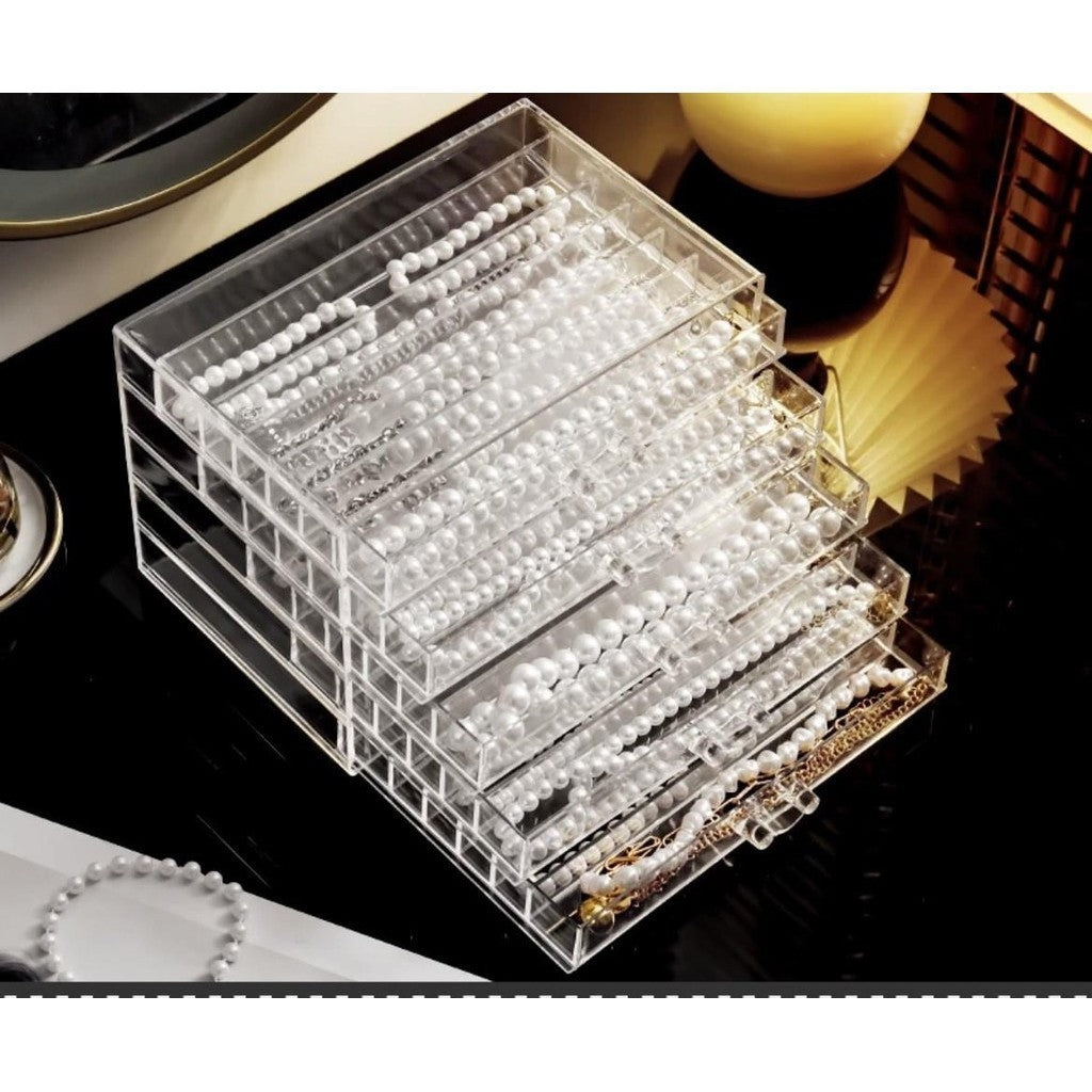 Shopclassyshop Five Drawer ins transparent Necklace Organizer dust-proof earring bracelets necklaces jewelry storage box