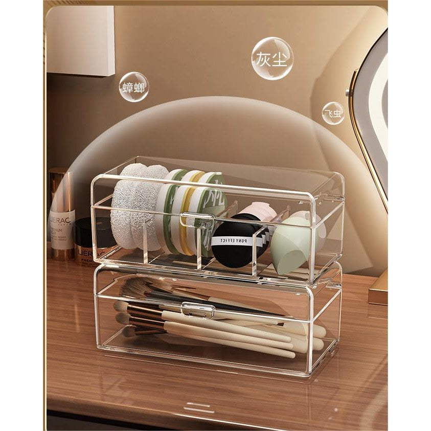 Shopclassyshop Acrylic Makeup desk makeup assistant storage box mini powder puff storage box desk organizer storage box