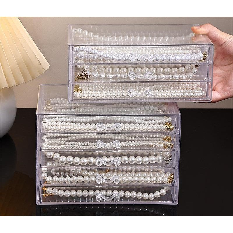 Shopclassyshop Five Drawer ins transparent Necklace Organizer dust-proof earring bracelets necklaces jewelry storage box