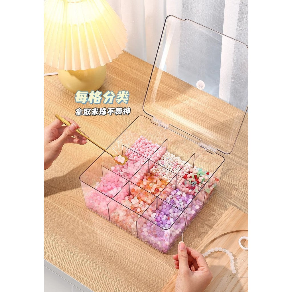 Shopclassyshop Transparent lid dust-proof Lid-covered 9-grid DIY various bead sorting storage box